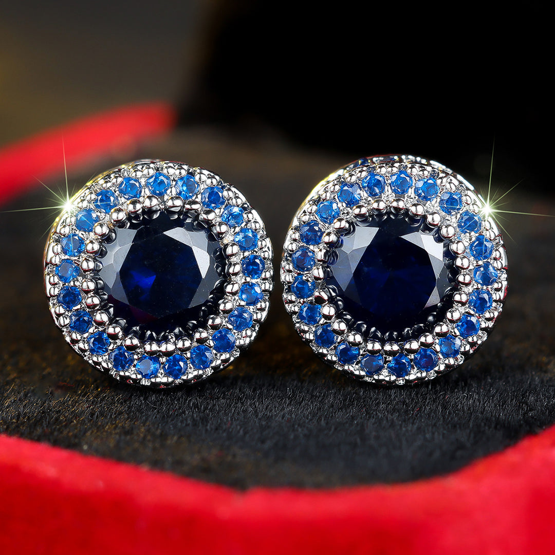 Halo Round Cut Zircon Stud Earrings