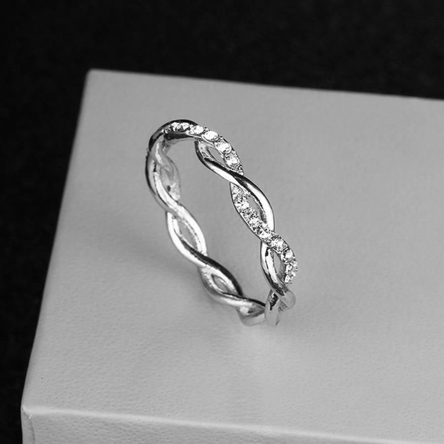 S925 Sterling Silver Twisted Rope Zirconia Ring