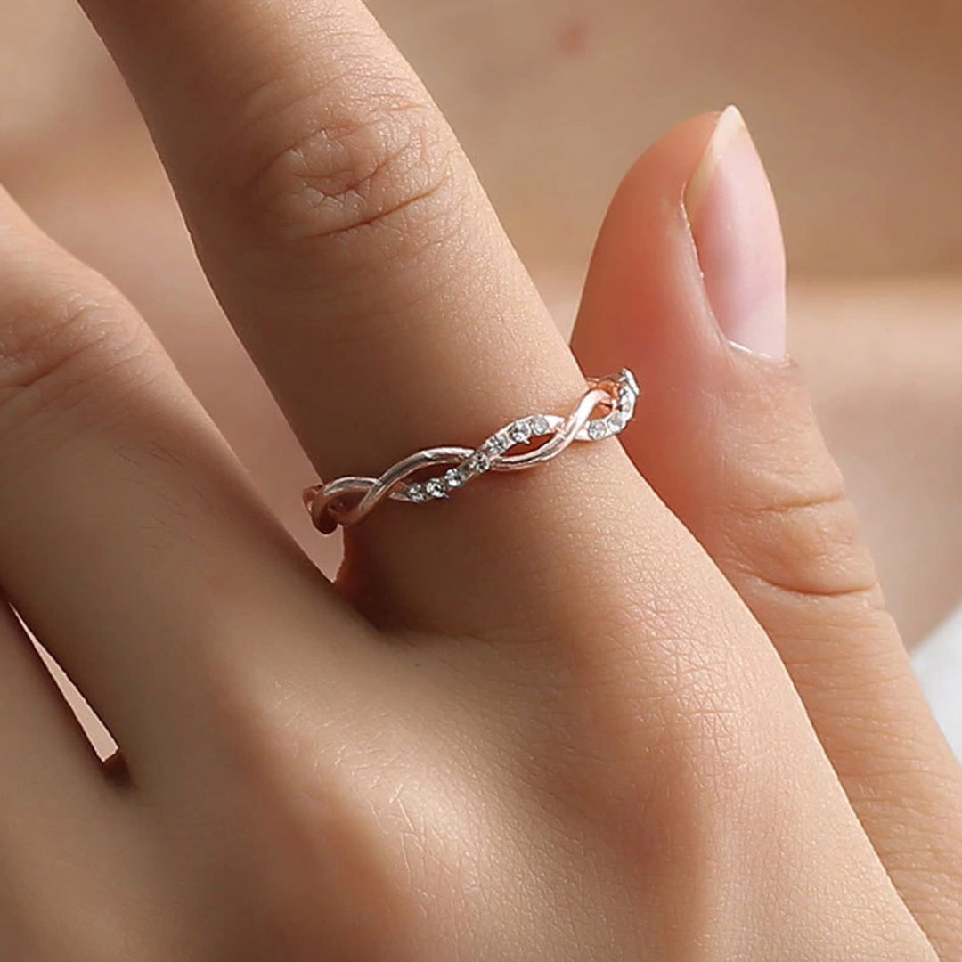 S925 Sterling Silver Twisted Rope Zirconia Ring