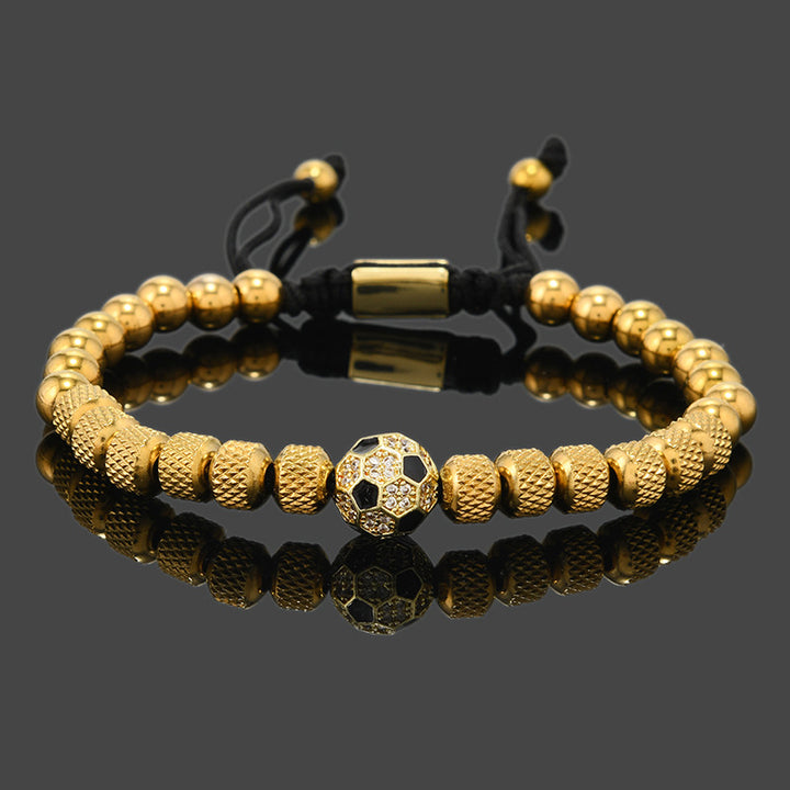 Men Stainless Steel Football Beaded Bracelet