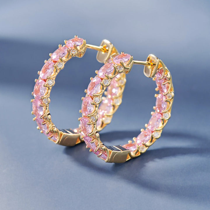 Oval Zircon Full Paved Hoop Earrings for Women
