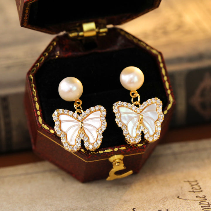 Pearl Shell Butterfly Drop Earrings