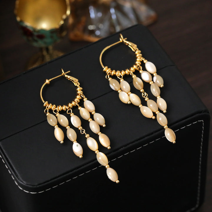 Natural Shell Beaded Tassel Earrings