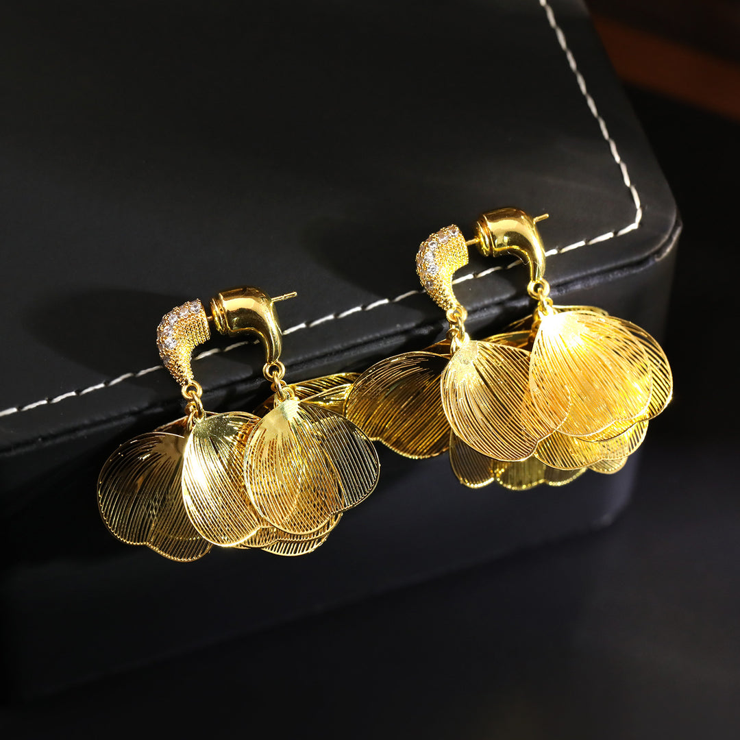 Textured Wire Drawn Petal Dangle Earrings