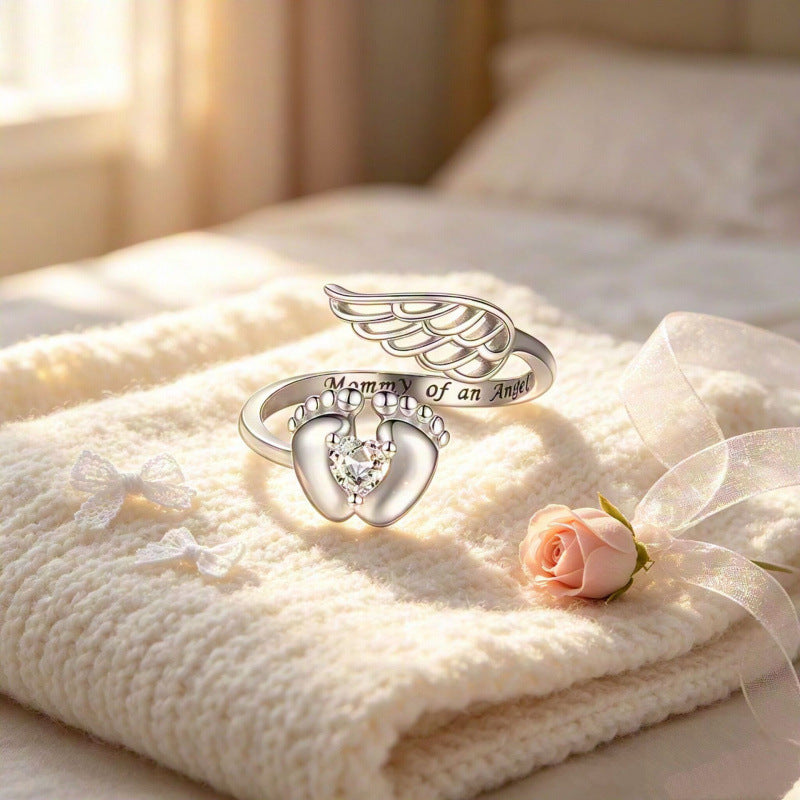 Heart Baby Footprint Mom Ring