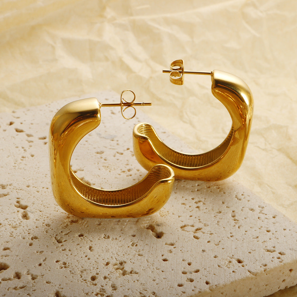 Sculpted Geometric C Hoop Earrings