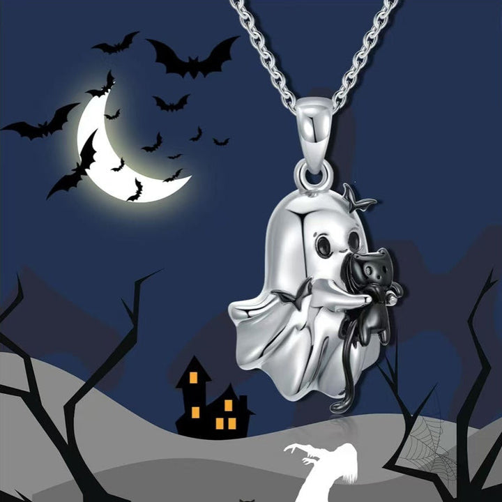 Cute Ghost Black Cat Pendant Necklace