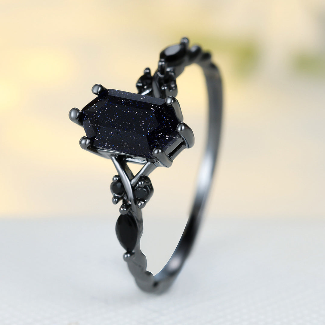 Luxury Black Crystal Geometric Ring