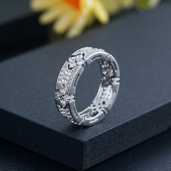 Floral Pave Zircon Eternity Band Ring Occasion Wear