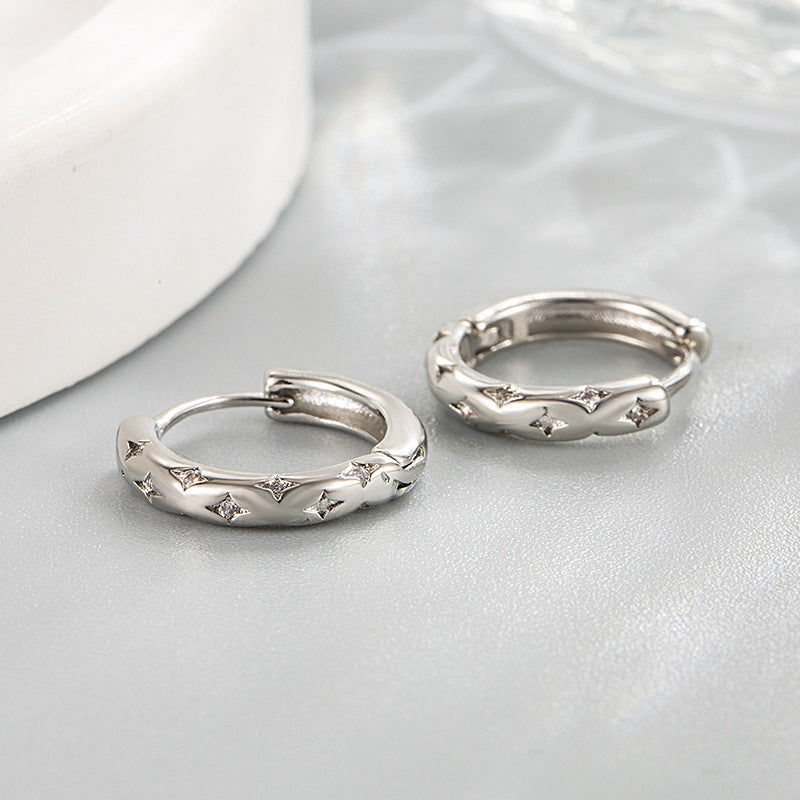 Four Star Diamond Hoop Earrings