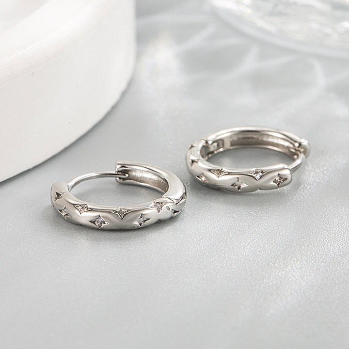 Four Star Diamond Hoop Earrings