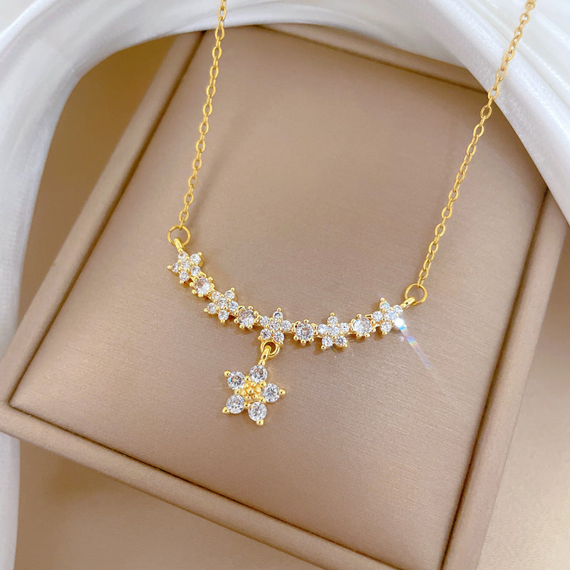 Star Crystal Curved Titanium Steel Clavicle Necklace Daily Women