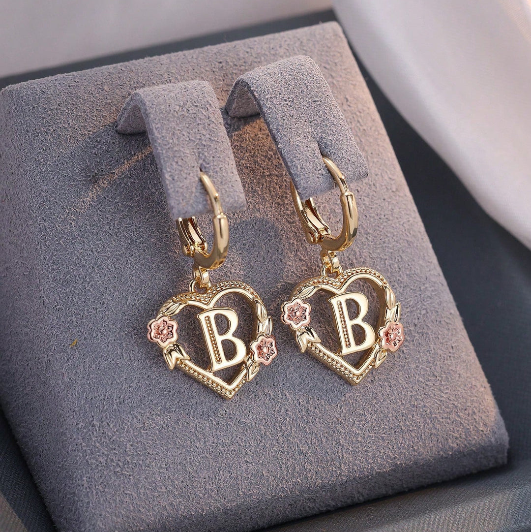 Letter Heart-Shaped Flower Earrings