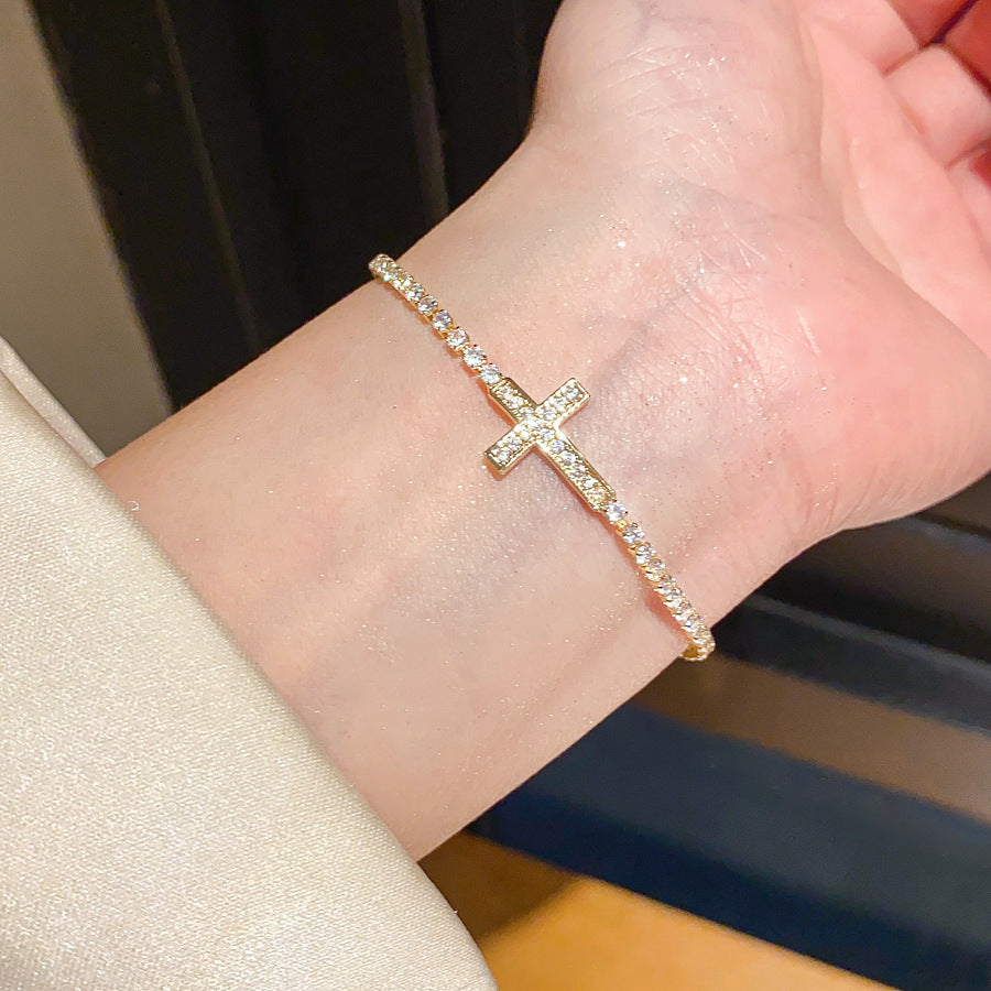 Sparkling Cross Adjustable Bracelet for Women