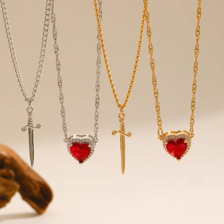 Valentine Gift Heart Dagger Zircon Necklace