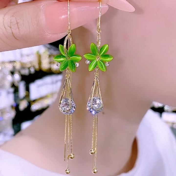 Flower Long Threader Tassel Earrings