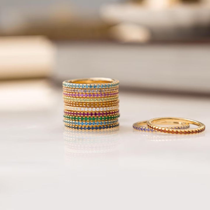 12 Month Birthstone Zircon Stackable Thin Band Ring