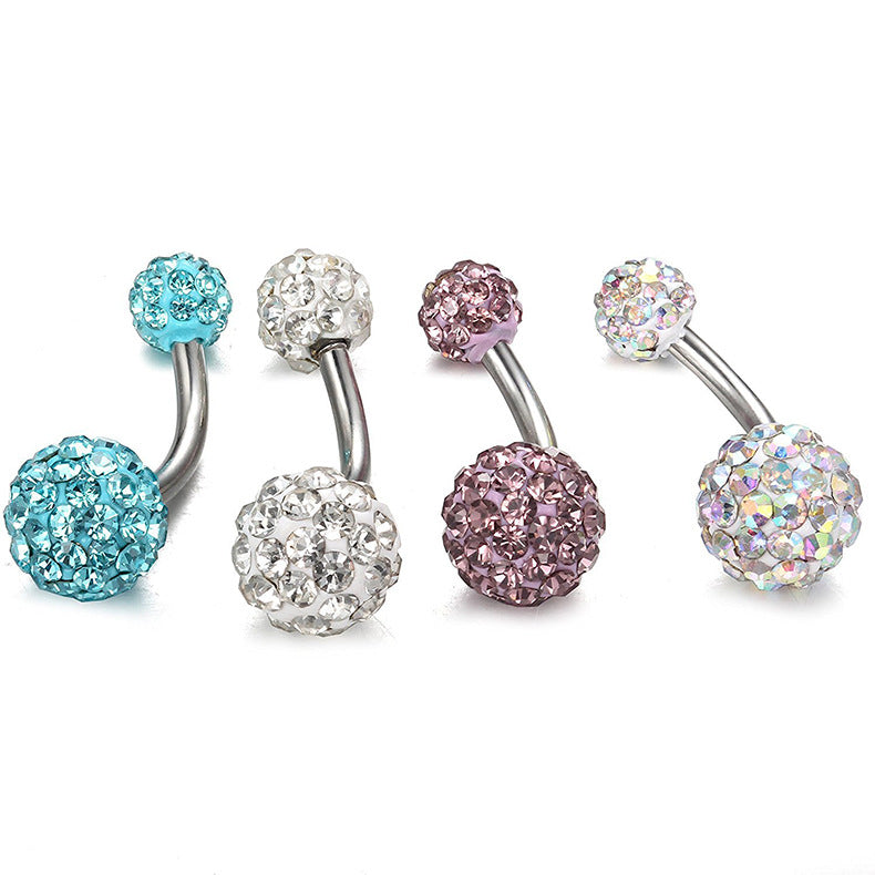 Fully inlaid zircon curved barbell navel ring