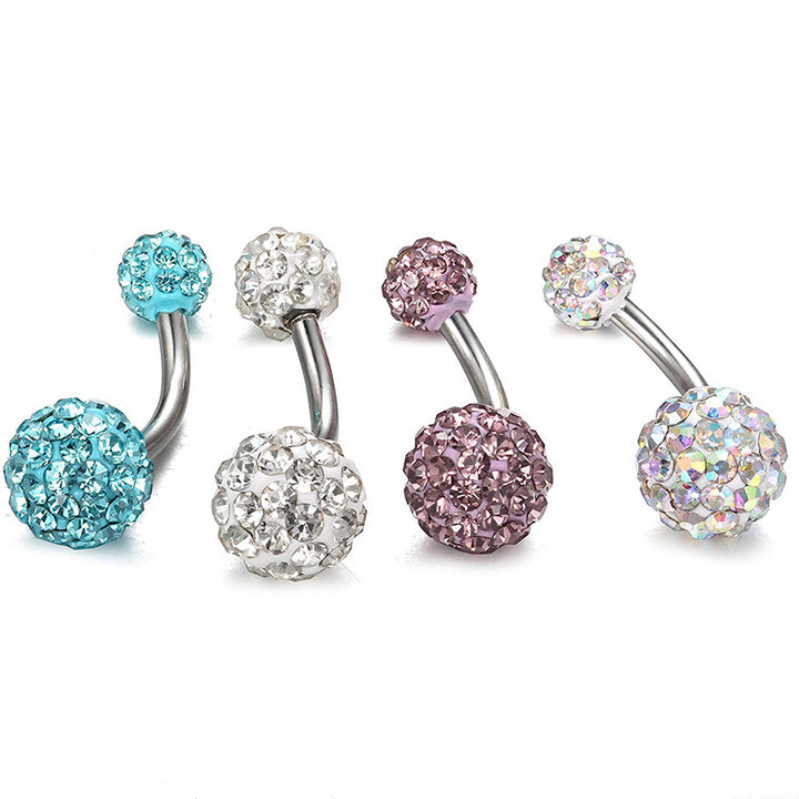 Fully inlaid zircon curved barbell navel ring