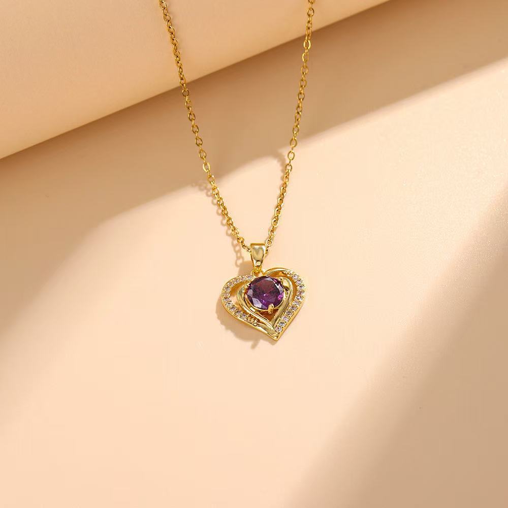 Gold Plated Purple Zircon Heart Necklace