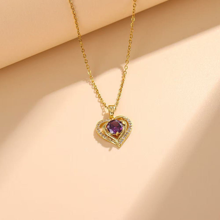 Gold Plated Purple Zircon Heart Necklace