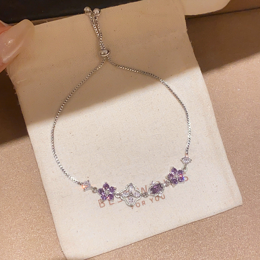 Purple Floral Slide Adjustable Bracelet Daily Stack