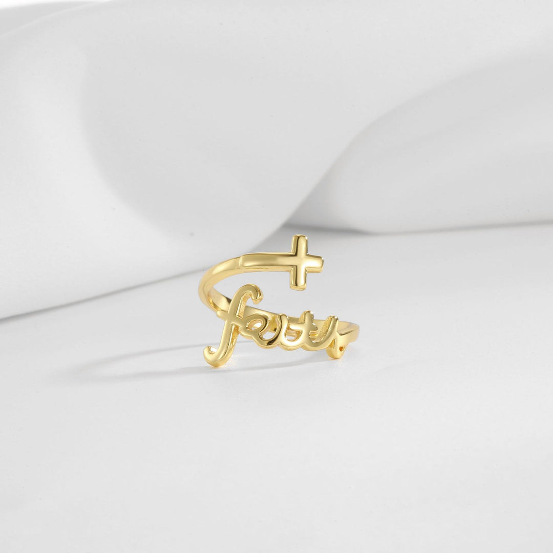 Adjustable Opening Ring with Cross of Faith