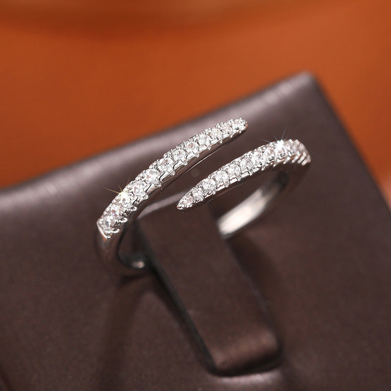 Dual Paved Zircon Adjustable Open Stack Band Ring