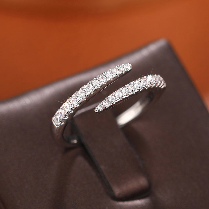 Dual Paved Zircon Adjustable Open Stack Band Ring