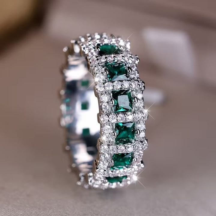 Green Square Zircon Full Eternity Band Women Ring
