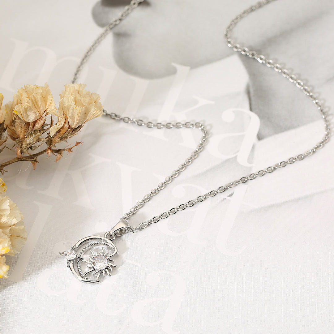 Sun Moon Star Zircon Pendant Necklace