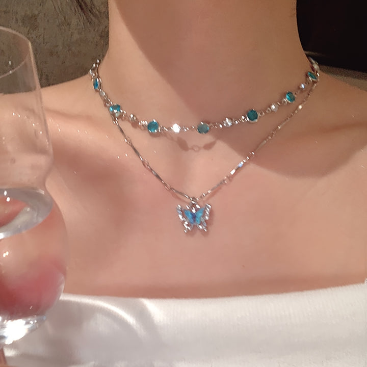 Blue Butterfly Double-Layer Anklet Necklace
