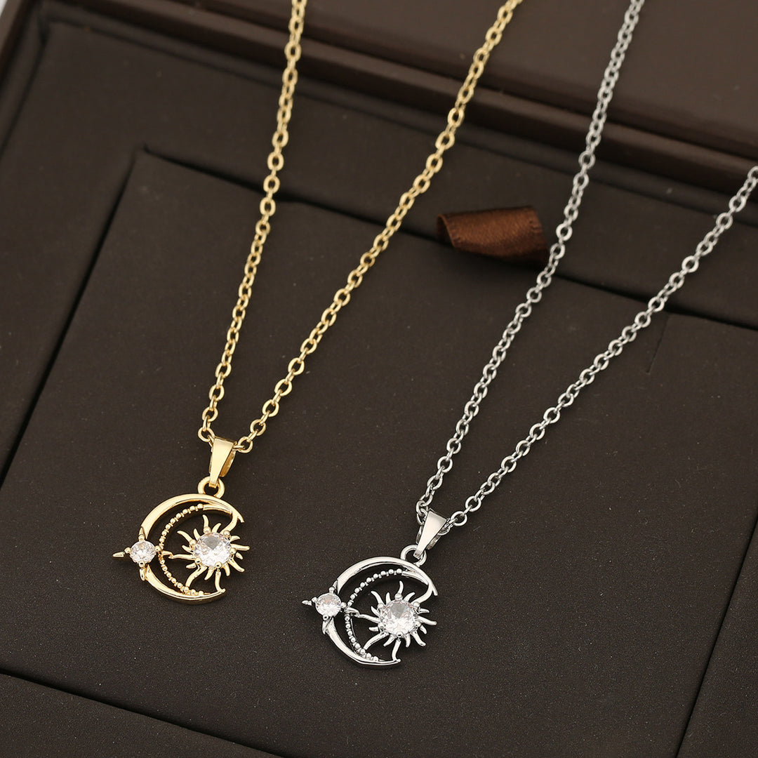 Sun Moon Star Zircon Pendant Necklace