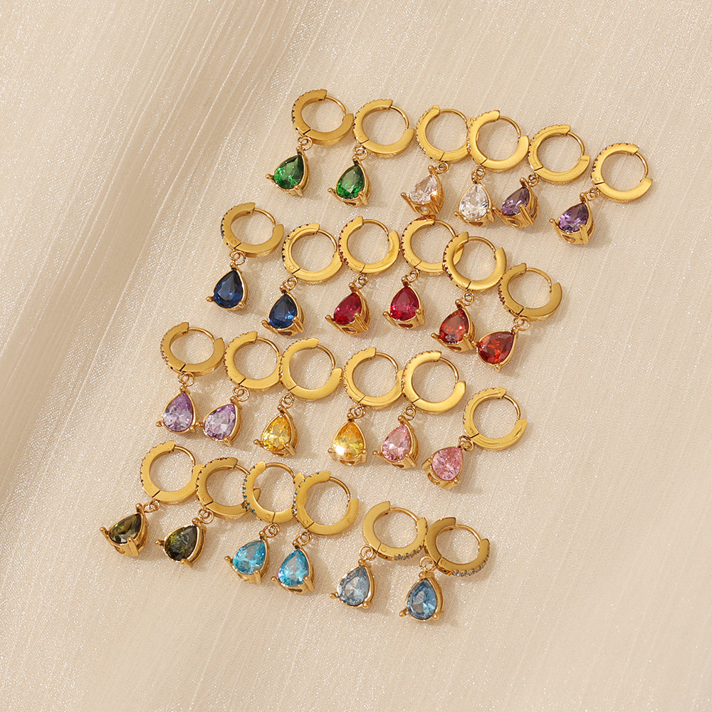 Colorful Birthstone Teardrop Hoop Earrings