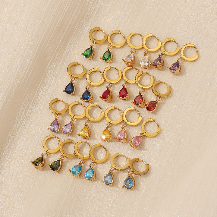 Colorful Birthstone Teardrop Hoop Earrings