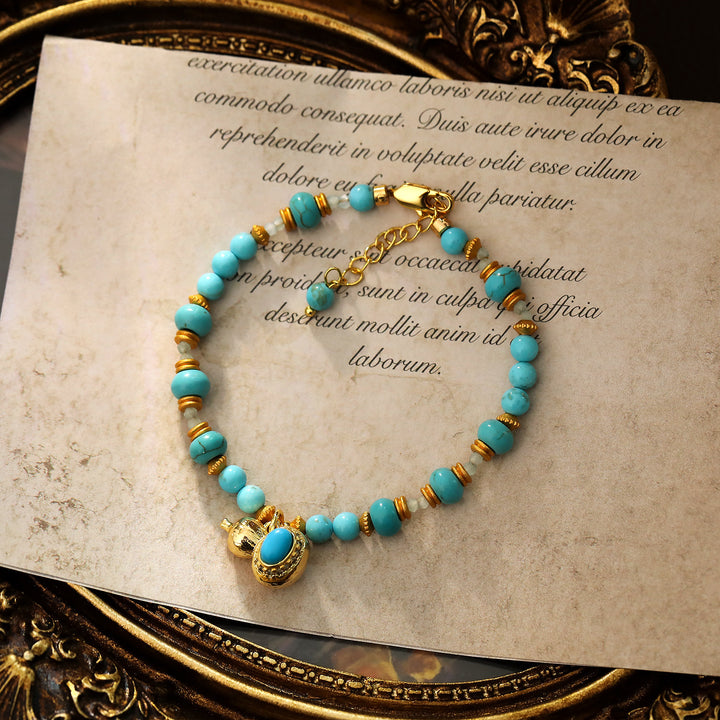 Turquoise Gourd Charm Beaded Bracelet