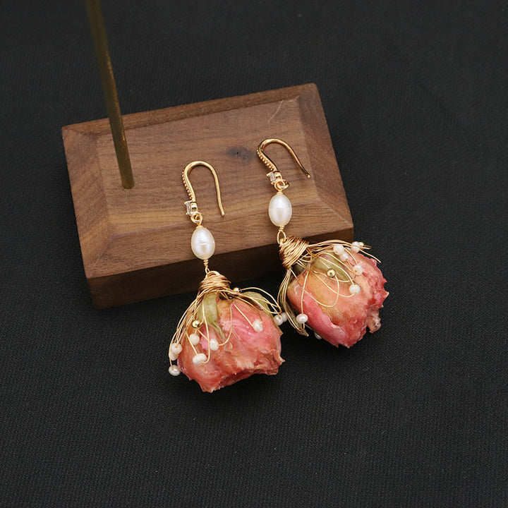 Preserved Rose Flower Drop Earrings