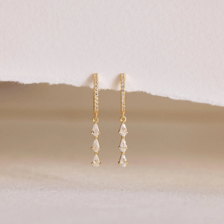 Teardrop CZ Huggie Drop Earrings