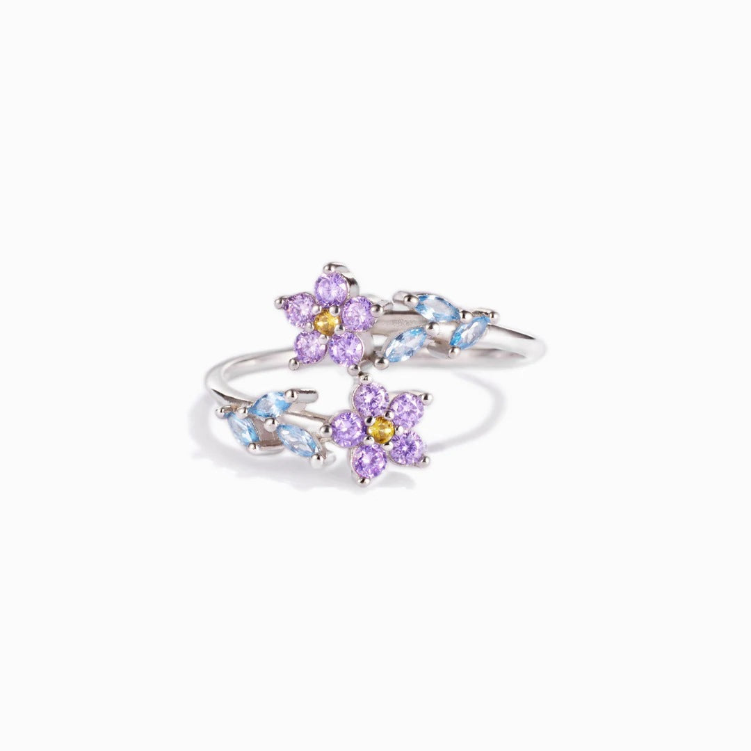 Two Flower Leaf Zircon Adjustable Ring For Women