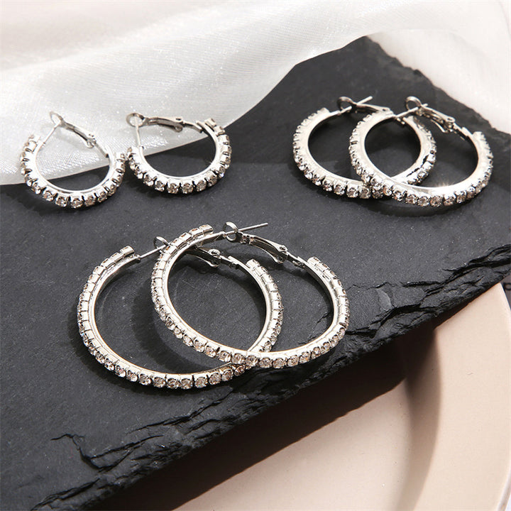 Shiny CZ Hoop Earring 3‑Pairs Collection