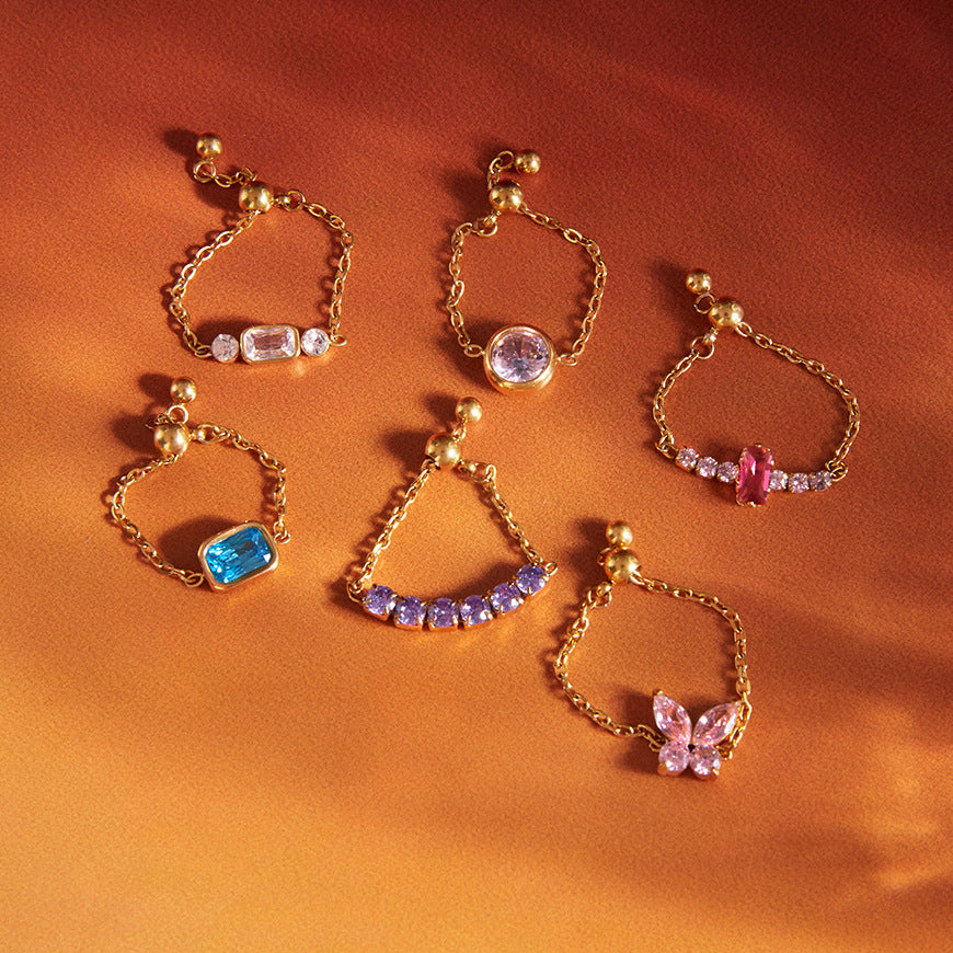 Adjustable Zircon Chain Stack Ring Daily Wear Jewelry