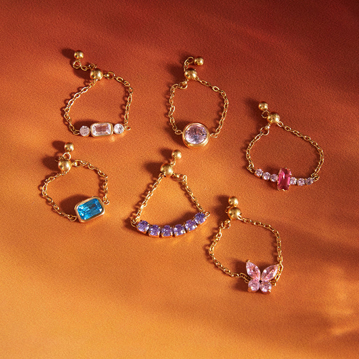 Adjustable Zircon Chain Stack Ring Daily Wear Jewelry