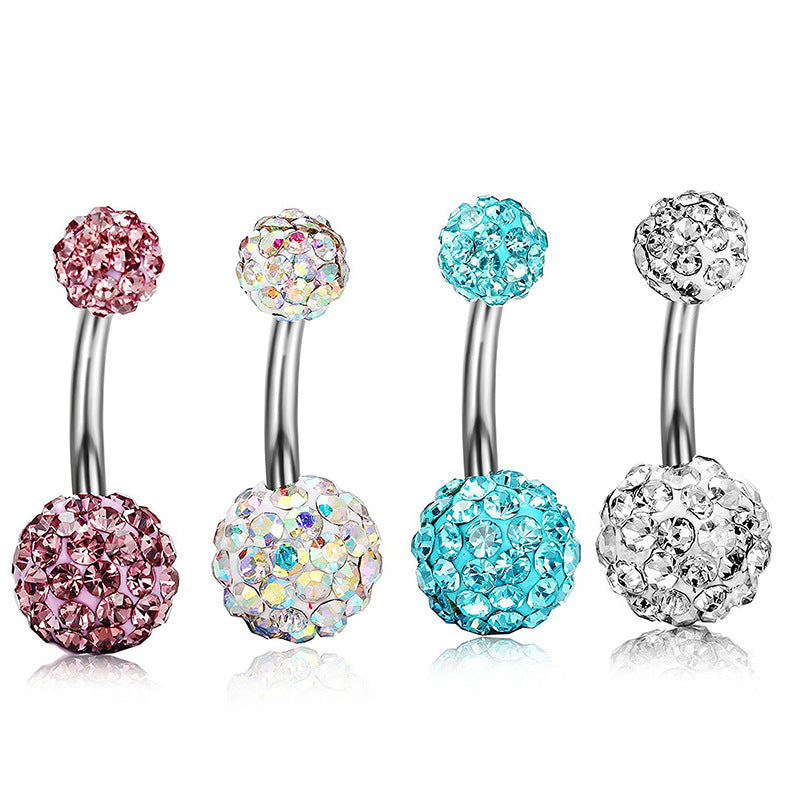 Fully inlaid zircon curved barbell navel ring