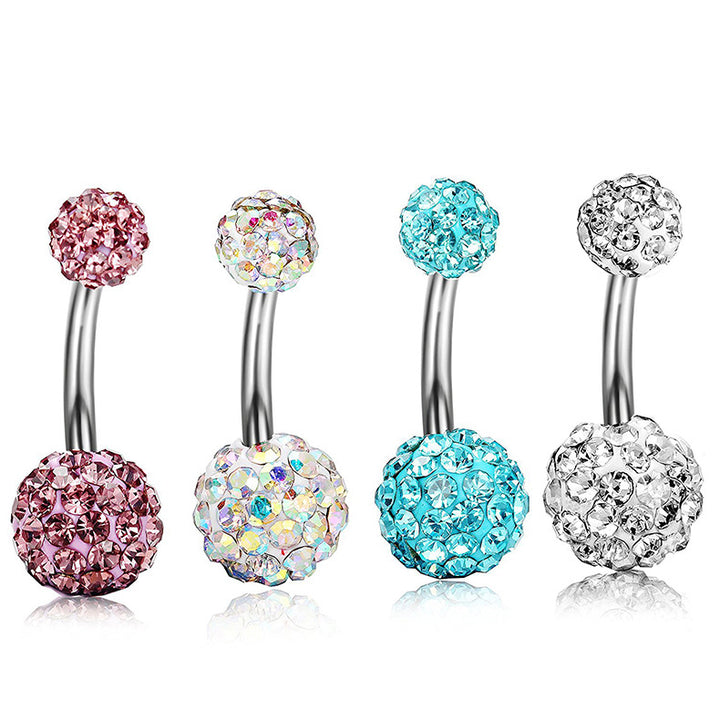 Fully inlaid zircon curved barbell navel ring