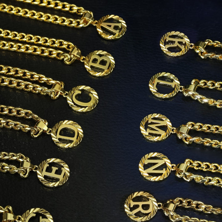 Cuban Chain Necklace with Openwork Letter Pendant