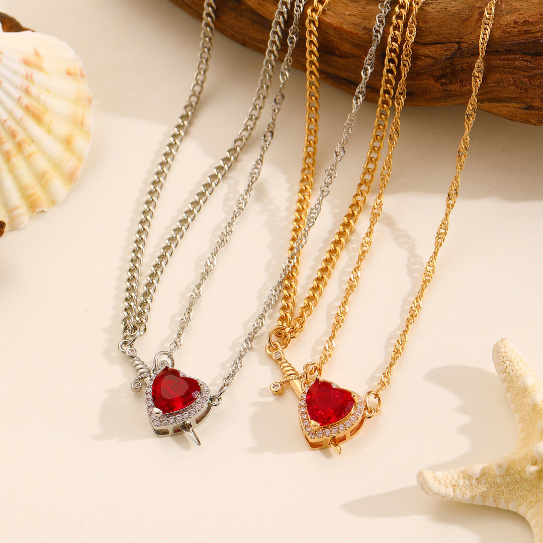 Valentine Gift Heart Dagger Zircon Necklace