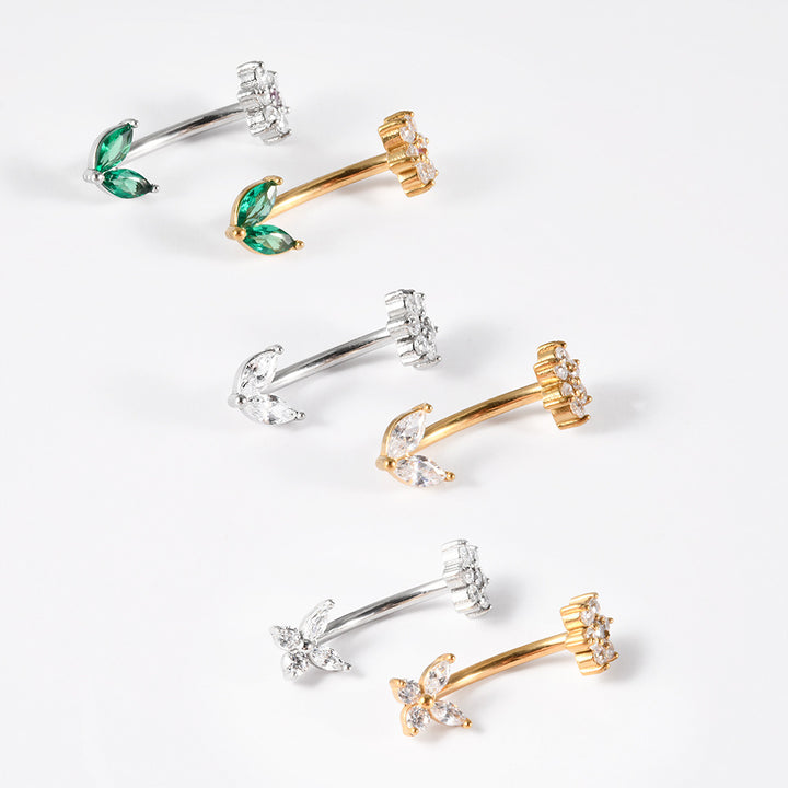 Gemstone Flower Curved Barbell Ear Bone Earrings