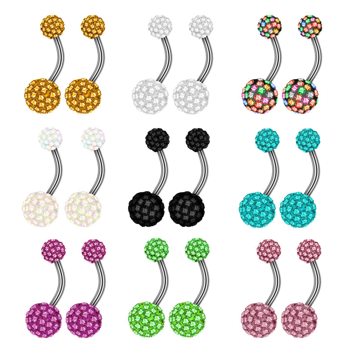 Fully inlaid zircon curved barbell navel ring
