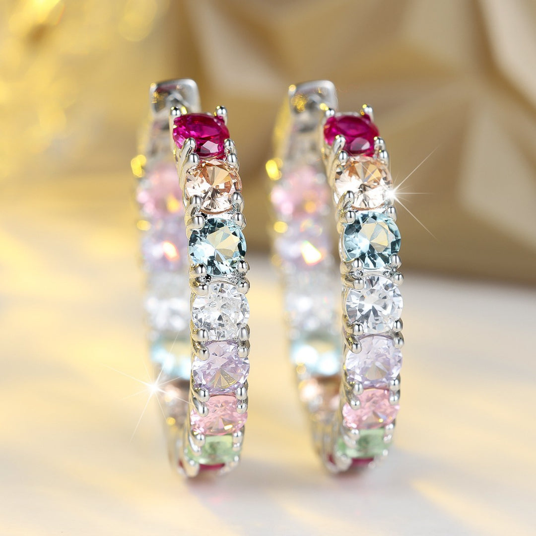Rainbow Zirconia Sparkle Hoop Earrings