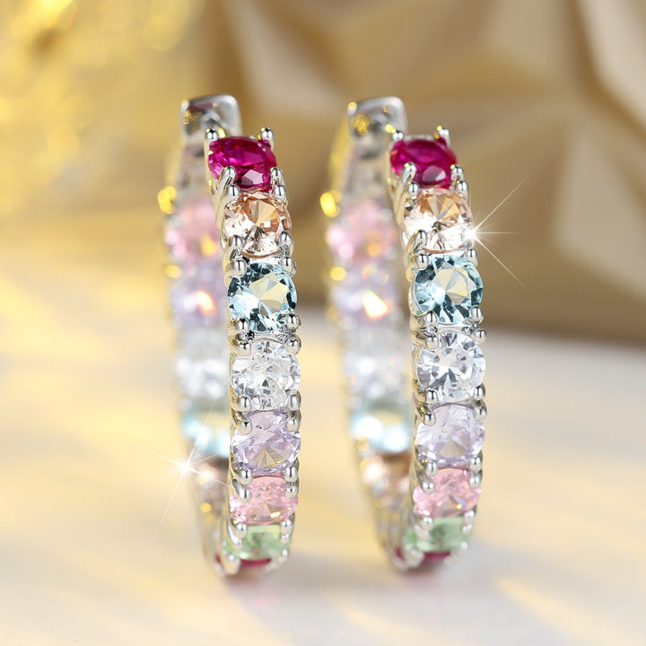 Rainbow Zirconia Sparkle Hoop Earrings